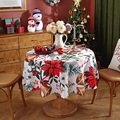 baratos Decoração de Natal-Toalha de mesa redonda à prova d&#039;água e resistente a óleo, cobertura de mesa com decoração de inverno para jantar patry