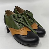 preiswerte Damenschnürschuhe-Damen Absätze Pumpen Bullock Schuhe Wingtip-Schuhe Vintage-Schuhe Party Outdoor Täglich Farbblock Sommer Konischer Absatz Runde Zehe Elegant Urlaub Kuschelig Leder Schnalle Schwarz Gelb Purpur