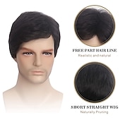 economico Parrucche uomo-parrucche nere corte da uomo parrucche ondulate a strati per uomo parrucca sintetica naturale per uomo uomo ragazzo cosplay anime costume da festa anime