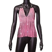 levne Sexy kostýmy-Kovový S hlubokým výstřihem na zádech Třpyt Nátělníky Řetízek Crop tílko Disko Hluboké V Dámské Karneval Párty Klub Dospělé Nátělník