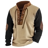 preiswerte Lässige T-Shirts für Herren-Herren T Shirt T-Shirt Langarmshirt Langarm Stehkragen Frühling &amp; Herbst Farbblock Mode Designer Basic Schnürung Patchwork Urlaub Straße Ausgehen Schwarz Blau Kaki Top T-Shirt für Herren