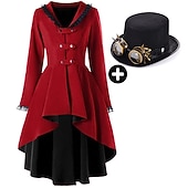 baratos Conjuntos-Conjuntos com fraque, cartola steampunk com óculos removíveis, 2 peças, retrô, vintage, punk, gótico, medieval, sobretudo, agasalhos, mulheres, adultos, plus size, fantasia de cosplay, halloween,