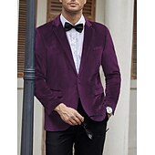 cheap Men&#039;s Blazers-Men&#039;s Velvet Blazer Blazer Business Formal Evening Wedding Party Fashion Casual Spring &amp;  Fall Polyester Plain Pocket Casual / Daily Single Breasted Two-button Blazer Black Red Blue Purple