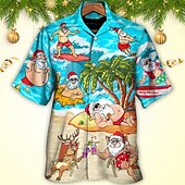 Christmas Men's Santa Claus Printed Shirts Santa Claus Tree Hawaiian Casual Outdoor Street Fall Turndown Short Sleeve Blue S M L Shirt4