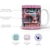 お買い得  マグカップ＆カップ-3D ソーイングマグ、3D 花柄ミシン、3D ミシンマグ、セラミックコーヒーマグ、3D コーヒーマグラップ、女性用ソーイングギフト、クリスマスギフト クリスマスギフト