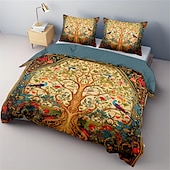 abordables Ensembles de housse de couette-Ensemble de housse de couette à motif d&#039;arbre de vie médiéval, ensemble de literie en coton de luxe doux 3 pièces, décoration de maison, cadeau, housse de couette king queen