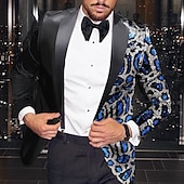 economico Blazer e Giacca-Giacca blazer da uomo in paillettes moda disco leopardata taglio plus size regolare taglio su misura monopetto a un bottone nero oro argento blu reale