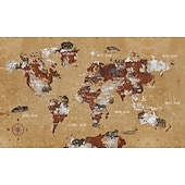 baratos Papel de Parede-Mapa do mundo papel de parede mural atlas vintage cobertura de parede adesivo peel and stick removível pvc/material de vinil autoadesivo/adesivo necessário decoração de parede para sala de estar