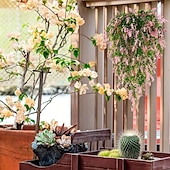 billige Kunstige planter og blomster-4 bunter kunstig lavendel hengende blomsterbukett vinranke hengende planter falsk eføy vinblader til terrasse hjem soverom bryllup innendørs utendørs veggdekor, hjemmedekor, estetisk romdekor