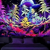 halpa Blacklight -kuvakudokset-blacklight kuvakudos uv reaktiivinen hehku pimeässä hehku juhla neon lehdet psykedeelinen trippy sumuinen roikkuu kuvakudos seinätaide seinämaalaus olohuoneeseen makuuhuoneeseen