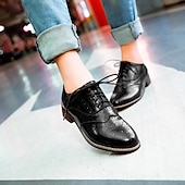 ieftine Oxfords de Damă-pantofi oxford clasici brogue de damă – pantofi maro din piele artificială cu vârful aripii cu șireturi pentru ținute casual și formale de inspirație vintage
