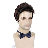 billiga Herrperuker-korta peruker för män 6 tum korta mörkbruna peruker syntetiska raka lager peruker för dagliga cosplay-kostymer