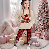 Недорогие Детские рождественские наборы-Девочки 3D Каждый В снежинку Рождественские наборы Комплект из толстовки и леггинсов Набор Длинный рукав 3D печать Осень Зима Активный Мода Повседневные Дети 3-12 лет Вырез под горло