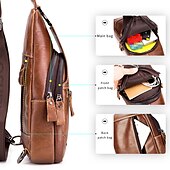 preiswerte Taschen für Herren-braune Sling Bag aus Leder für Herren mit verstellbarem Riemen und mehreren Reißverschlusstaschen – stylische Crossbody-Reise- und Freizeit-Umhängetasche