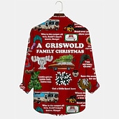 abordables Traje divertido de Navidad-Papá Noel Palmera Casual Hombre Camisa Ropa Cotidiana Noche Otoño invierno Cuello Vuelto Manga Larga Burdeos, Naranja S, M, L Tejido elástico en 4 direcciones Camisa Navidad