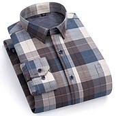 cheap Men&#039;s Button Up Shirts-Men&#039;s Shacket Plaid / Striped / Chevron / Round Vacation New Year Light Blue Navy blue+white Yellow Red Long Sleeve Classic Collar Fall / Winter Clothing Apparel Print