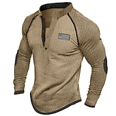 cheap Casual Henley Tee-Men's T shirt Tee Waffle Henley Shirt Henley Shirt Tee Top Long Sleeve Shirt Color Block Henley Street Vacation Long Sleeve Patchwork Clothing Apparel Fashion Designer Basic