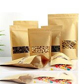 olcso Események és buli kellékek-100db/tétel nátronpapír zacskó önzáródó állótasak átlátszó ablakkal szárított élelmiszer/snack/gyümölcs/tea/ajándék csomagoláshoz