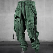 cheap Sweatpants-Graffiti Compass Vintage Men&#039;s 3D Print Sweatpants Joggers Pants Trousers Outdoor Street Casual Daily Polyester Blue Green Khaki S M L Mid Waist Elasticity Pants