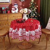 baratos Decoração de Natal-Toalha de mesa redonda à prova d&#039;água e resistente a óleo, cobertura de mesa com decoração de inverno para jantar patry
