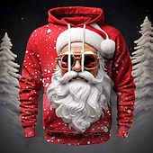 abordables Tenue de Père Noël-Sweat à capuche 3D Père Noël pour homme, motif graphique, mode Père Noël, impression 3D, sport, extérieur, vacances, jaune foncé, rouge, manches longues, capuche, poche avant, printemps&amp;amp;chemise