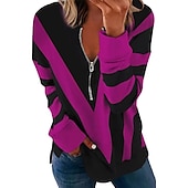 billiga Tröjor och tröjor-Kvinnors zip-up sweatshirt pullover färgblock abstrakt avslappnad dragkedja streetwear grundläggande V-hals lång ärm vår och höst höst och vinter bekväm andningsbar mjuk tyg
