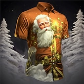 abordables Tenue de Père Noël-chemise hawaïenne de Noël pour homme, motif Père Noël, décontractée, pour l&#039;extérieur, la rue, décontractée, quotidienne, automne, manches courtes, jaune, rouge, bordeaux, s m l