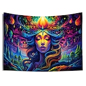 お買い得  ブラックライトタペストリー-ブラックライトタペストリー uv 反応性グローインザダーク女神トリッピー霧自然風景壁掛けタペストリー壁アート壁画用リビングルーム寝室