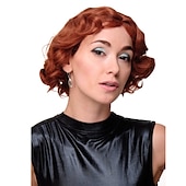 cheap Historical Wigs-Lady Wig Short Bob 20s 30s Twenties Movie Star Diva Charleston Swing Style Wave Copper Red Halloween Wigs