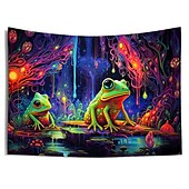 economico Arazzi Blacklight-arazzo a luce nera reattivo ai raggi UV che si illumina al buio festa fluorescente al neon foresta nebbiosa rana arazzo appeso arte murale per soggiorno camera da letto