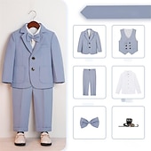 billige Guttens formelle drakt-6 deler Barn Gutt Dress og blazer Antrekk Helfarge Langermet Knapp Sett Formell Kul Høst Vinter 7-13 år Grå 5-delt sett (jakke + vest + bukse + sløyfe + Blått 6-delt sett (skjorte + jakke + vest
