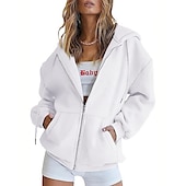 baratos jaqueta com capuz-Moletom Moletom com zíper Pullover Tecido Bolso frontal Para Mulheres Adulto Não Imprimindo Rua Casual / Diário