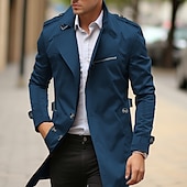 cheap Men&#039;s Trench Coat-Men&#039;s Transition Jacket Trench Coat Outdoor All Seasons Windbreaker Outerwear Clothing Apparel Streetwear Plain Front Pocket Lapel Single Breasted