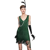 levne oblečení-Retro Řvoucí 20s 20. léta 20. století Bubenové šaty Úbory Sada příslušenství Velký Gatsby Svatební host Flitry Třásně Flitry Třásně Do V Dámské předvečer Všech svatých Karneval Plesová maškaráda
