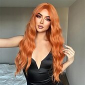 preiswerte Trendige synthetische Perücken-Synthetische Perücken Locken Mittelteil Perücke Lang A1 A2 Orange Synthetische Haare Damen Modisches Design Weich Natürlich Orange Schatten Dunkelgrau