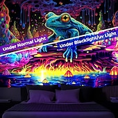 economico Arazzi Blacklight-arazzo a luce nera reattivo ai raggi UV che si illumina al buio festa fluorescente al neon foresta nebbiosa rana arazzo appeso arte murale per soggiorno camera da letto