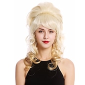 billiga Historiska peruker-Dam Parann Barock 60-tal Beehive Retro Knyten Lockig Lång Ljus Blond Mix Pop Sångare Halloween Parann