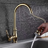 preiswerte Mit ausziehbarer Brause-Küchenspülen-Mischbatterie mit ausziehbarem Sprüher, Hochlichtbogen-Messing, Silber / Kaffee, Einhand-Einloch, ölgeriebene Bronze, herunterziehbare hohe Küchenarmaturen mit Warm- und Kaltwasserschlauch