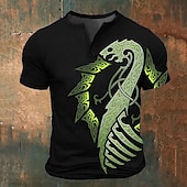 preiswerte Geist&amp;amp;Totenkopf-Herren Grafik Wikinger T Shirt Henley Hemd Kurzarm 3D-Druck Mode Klassisch Retro Vintage Sport im Freien Ferien Ausgehen Frühling &amp; Sommer Blau Rote Purpur Grün Henley Henley T-Shirt