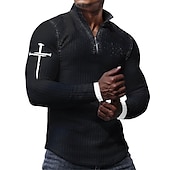 cheap Vacation-Men&#039;s Waffle Polo Shirts Golf Polos Shirts Long Sleeve Polo Shirts Turndown Zip Vintage Casual Daily 3D Print Fall &amp; Winter Black White Orange