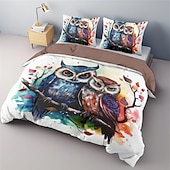 abordables Ensembles de housse de couette-ensemble de housse de couette à motif hibou ensemble de lit 2 pièces ensemble 3 pièces léger doux court en peluche ensemble de literie en coton ensemble de couette ultra doux housse de couette king