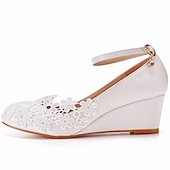 cheap Casual-Women&#039;s White Lace Wedge Wedding Shoes – Elegant Floral Embroidery with Ankle Strap for Brides and Special Occasions