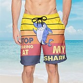 お買い得  オーシャンプリント-男性用 勾配 鮫 スイムショーツ ボードショーツ スイミングトランクス ミディアムウエスト ハワイアン ボヘミアン カジュアル 日常 祝日 ドローストリング メッシュ裏地付き 弾性ウエスト デザイナー 衣類