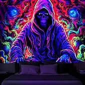 お買い得  ハロウィン壁タペストリー-ハロウィン 装飾 ブラックライト タペストリー UV 反応 蛍光 グロー パーティー ネオン ゴースト サイケデリック トリッピー ミスティ 吊るしタペストリー 壁アート ミューラル 寝室 リビングルーム用