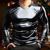 voordelige basis t-shirts-Voor heren T-shirt Shirt met lange mouwen Lange mouw Coltrui Lente &amp; Herfst Effen Modieus Ontwerper Basic Vakantie Straat Uitgaan Zwart Goud Grijs Top T-shirt voor mannen