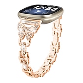 billige Fitbit klokkebånd-Reim til Smartklokke Kompatibel med Fitbit Versa 4, Sense 2, Versa 3, Sense Rustfritt stål Smartklokke Stropp Dame Glimmer Krystall Smykker armbånd Erstatning Armbånd