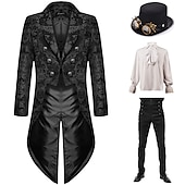 cheap Outfits-Set with Steampunk Tailcoat High Waisted Pants Top Hat with Goggles Retro Vintage Medieval Coat Jacket Outerwear Straight Leg Trousers Vampire Outfits Men&#039;s Cosplay Costume Masquerade Party Evening