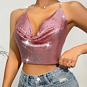 olcso Szexi kosztümök-Fémes Hát nélküli Szikra Spagetti pántos trikó Testlánc Crop Tank Top Diszkó Női Parti Klub Pride Parade Felnőttek Trikó