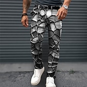 billiga Smal-3D Print Affär Ledigt Herr 3D-utskrift Kostymbyxor Byxor Utomhus Dagliga kläder Streetwear Polyester Blå Orange Grön S M L Medium Midja Elasticitet Byxor