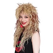 cheap Historical Wigs-ColorGround Long Curly 80s Women Blonde with Reddish Brown Rocker Wig Carnival Wigs